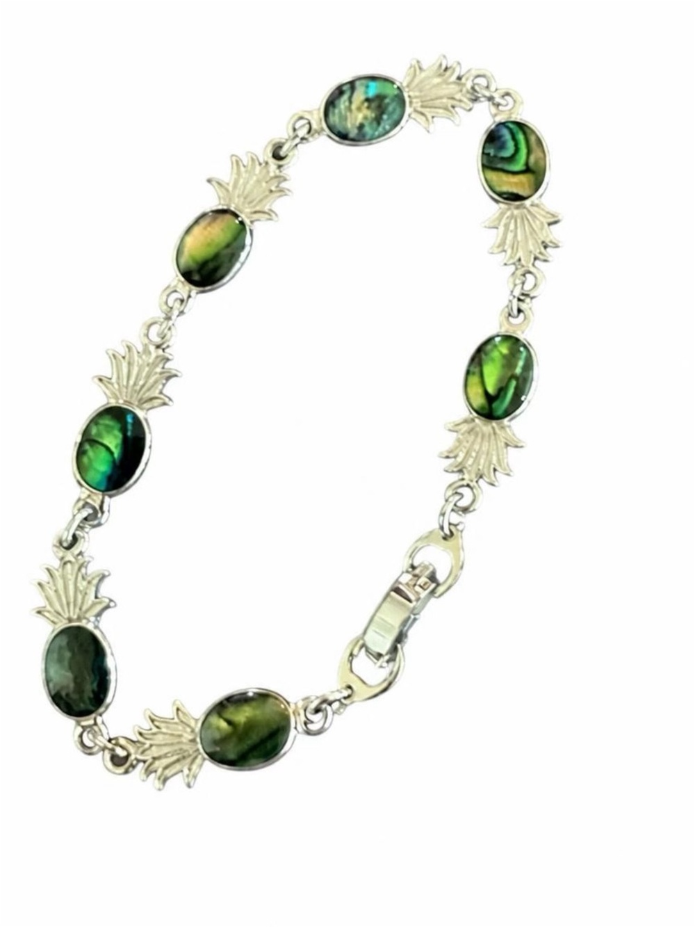 Sterling Silver Abalone Pineapple Link Bracelet - Green